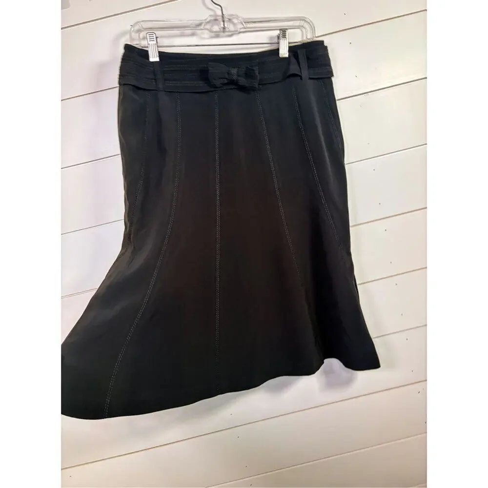 Karen Millen Women's Paneled Bow Belted Flared Hem Mini Skirt Black Size 6